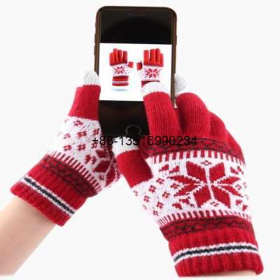 Drop shipping cashmere brushed knitted gloves lady jacquard touch screen gloves keep warm winter gloves mittens for retails